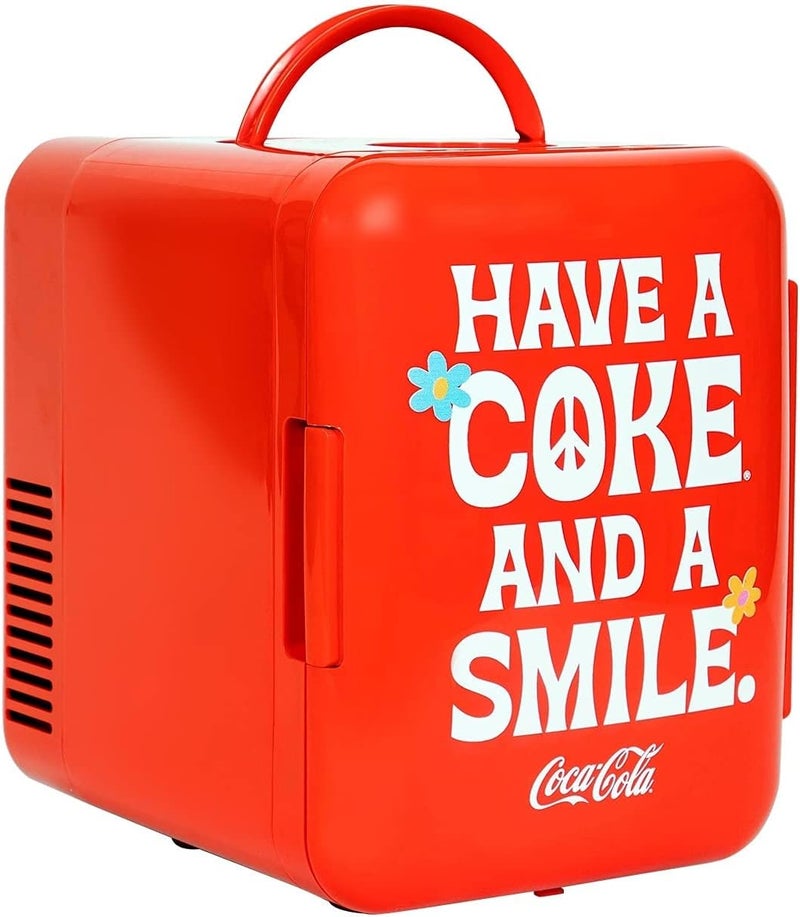Koolatron Coca-Cola Mini Fridge, 6-Can Portable AC/DC Thermoelectric Cooler & Warmer, Compact Dorm Fridge for Skincare, Office Desk, Car, RV, Countertop Beverage Storage, Retro Novelty Refrigerator - Image 1